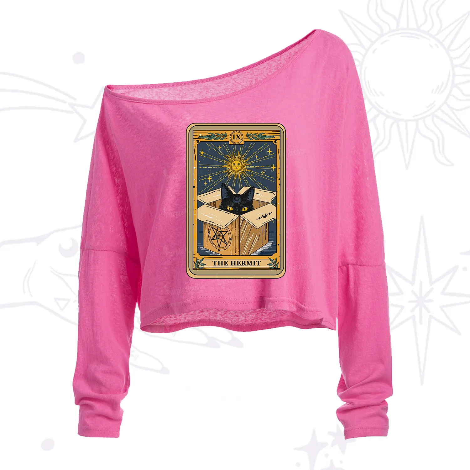 Purplehecate The Hermit Cat Tarot Card One Shoulder Crop Shirt
