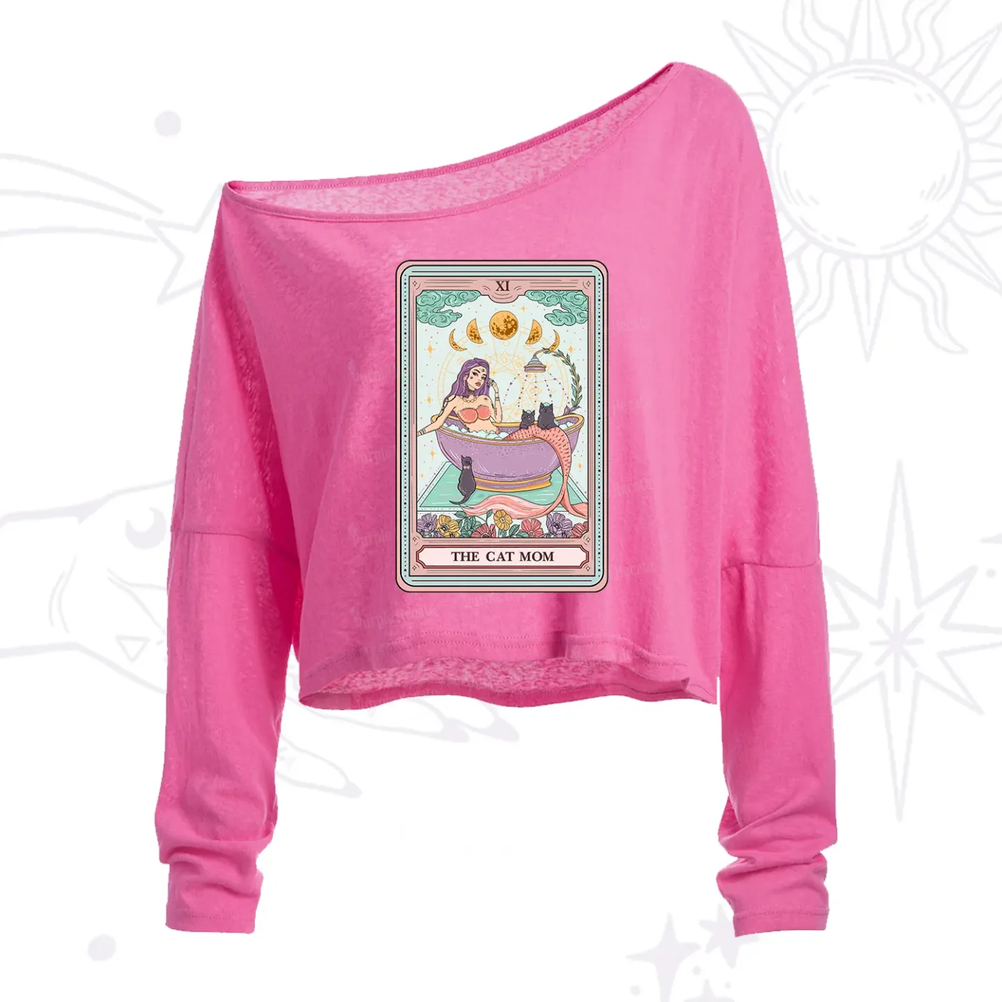 Purplehecate The Cat Mermaid Mom Tarot Card One Shoulder Crop Shirt