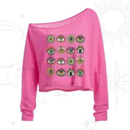 Purplehecate Mystical Evil Eye Pattern One Shoulder Crop Shirt