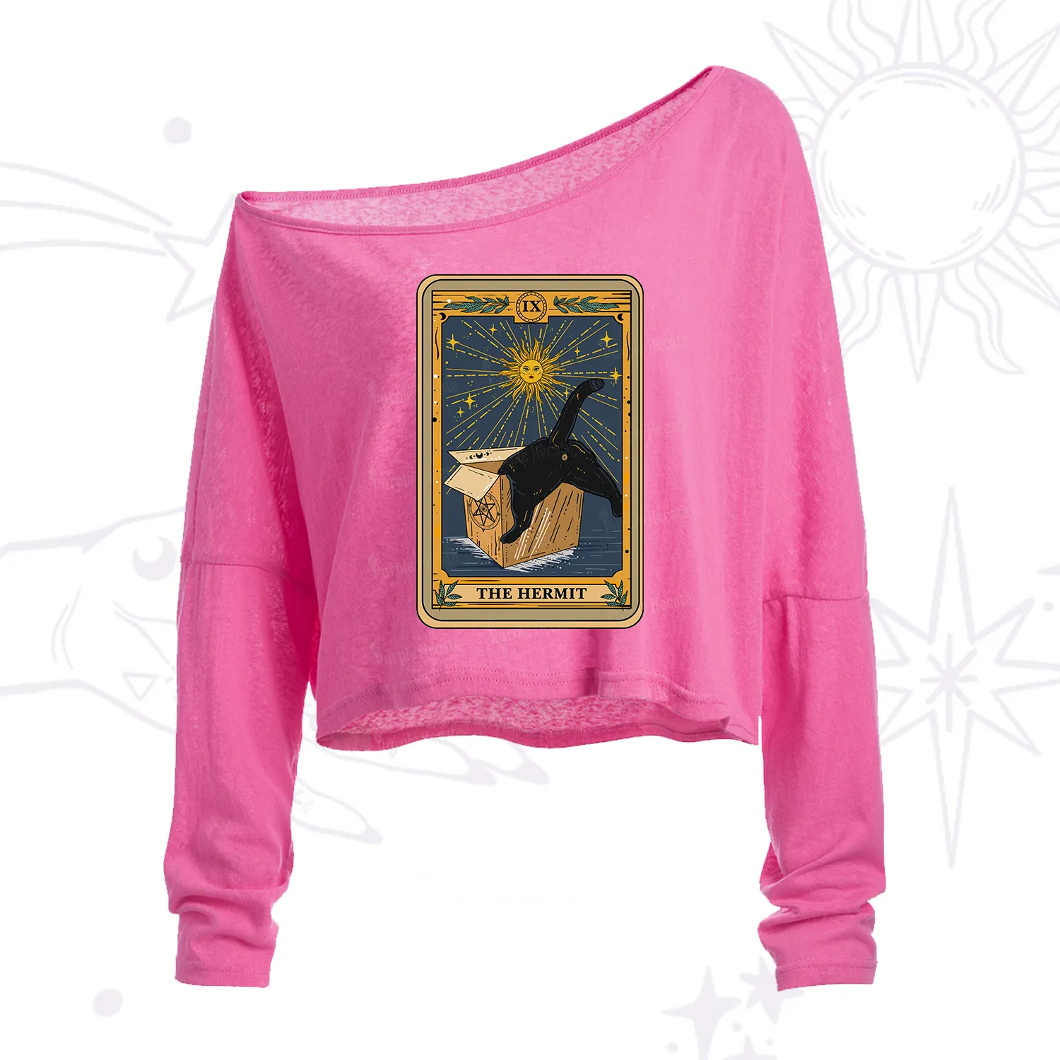 Purplehecate The Cardboard Hermit Cat Tarot One Shoulder Crop Shirt