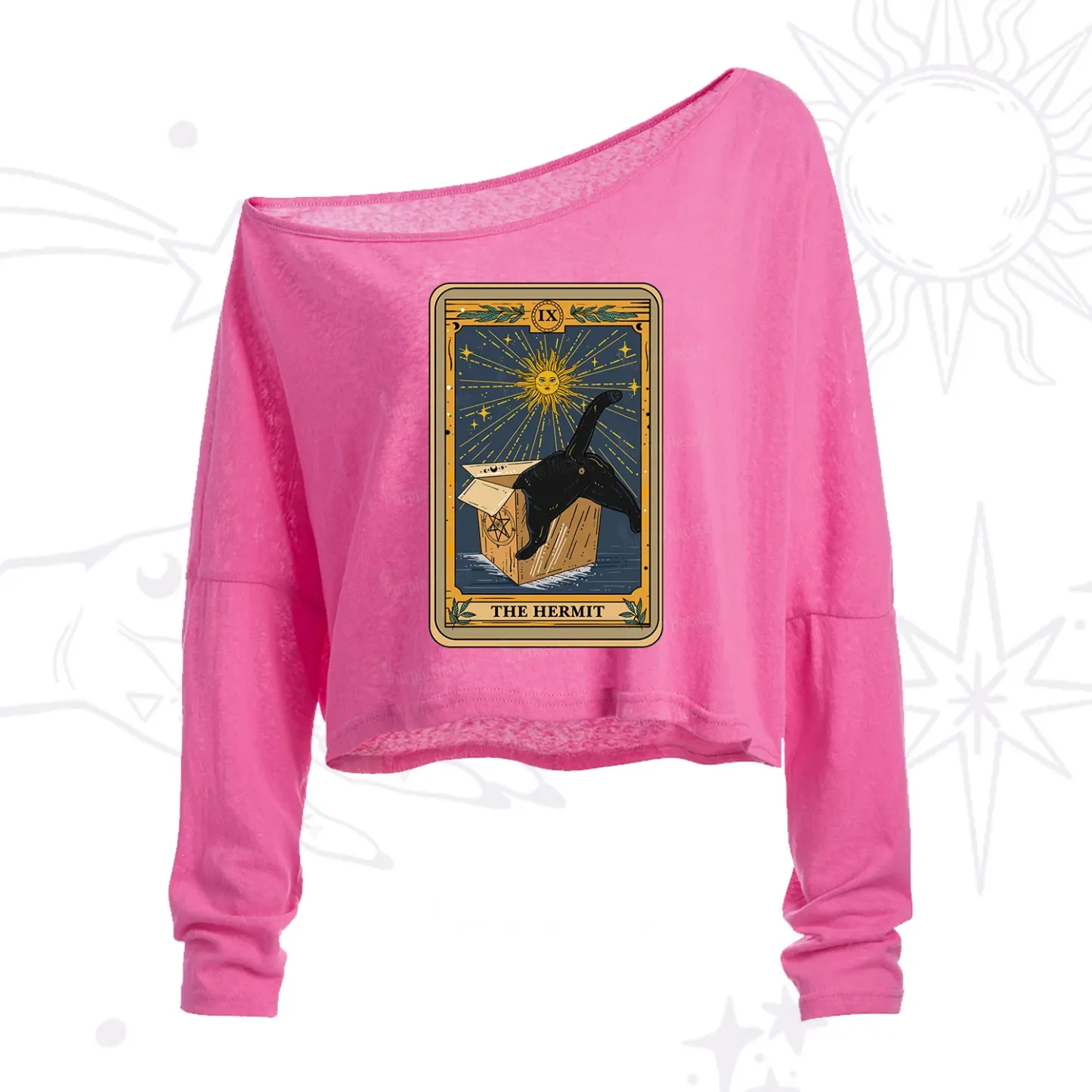 Purplehecate The Cardboard Hermit Cat Tarot One Shoulder Crop Shirt
