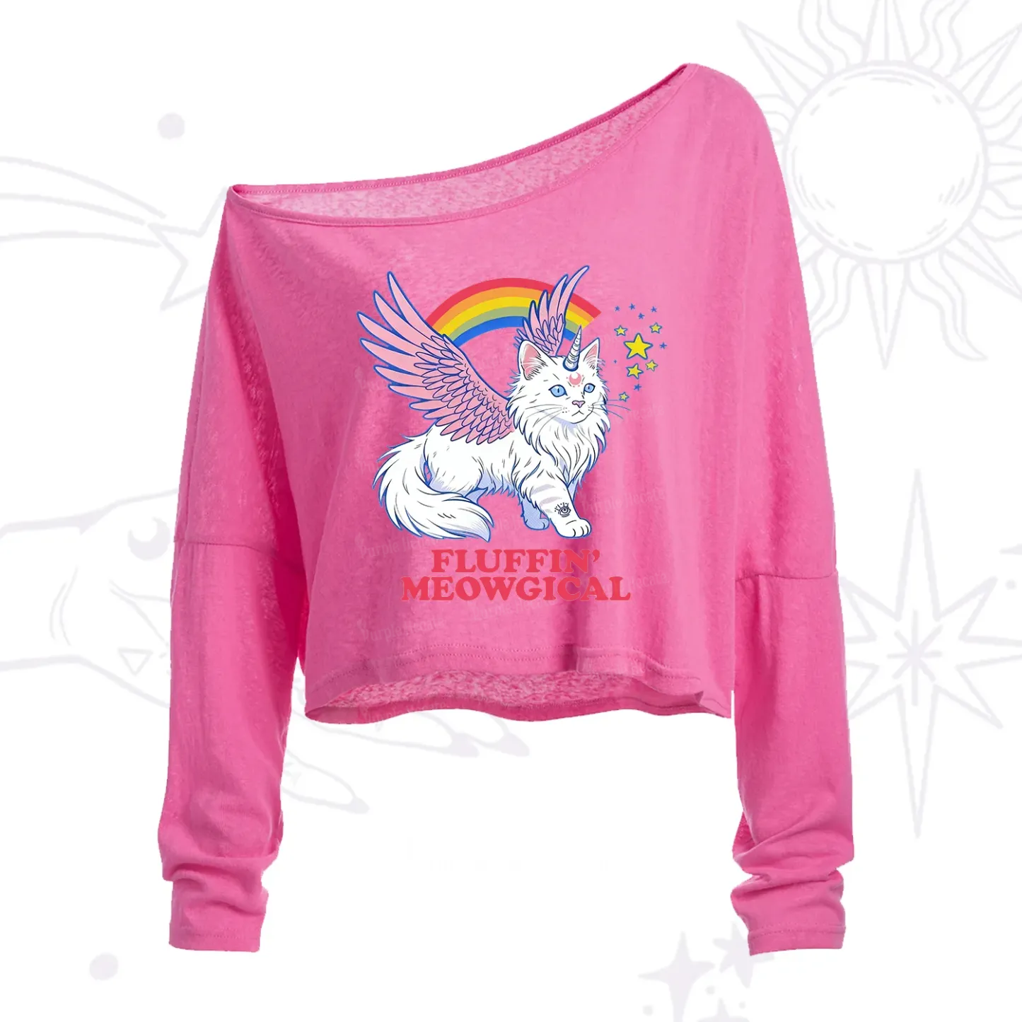 Purplehecate Fluffin Meowgical One Shoulder Crop Shirt