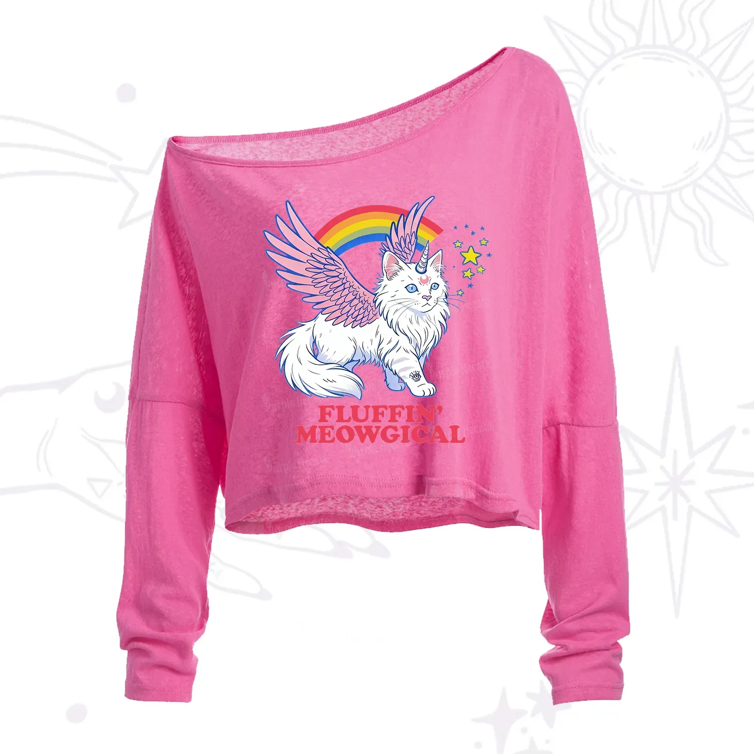 Purplehecate Fluffin Meowgical One Shoulder Crop Shirt