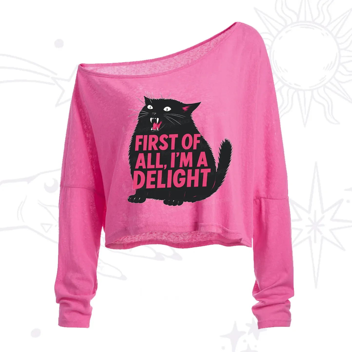 Purplehecate First Of All I'm A Delight Cat One Shoulder Crop Shirt