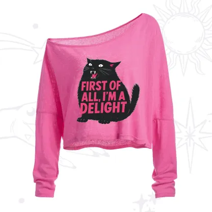 Purplehecate First Of All I'm A Delight Cat One Shoulder Crop Shirt