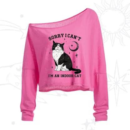 Purplehecate Sorry I Can't Go I'm an Indoor Cat One Shoulder Crop Shirt