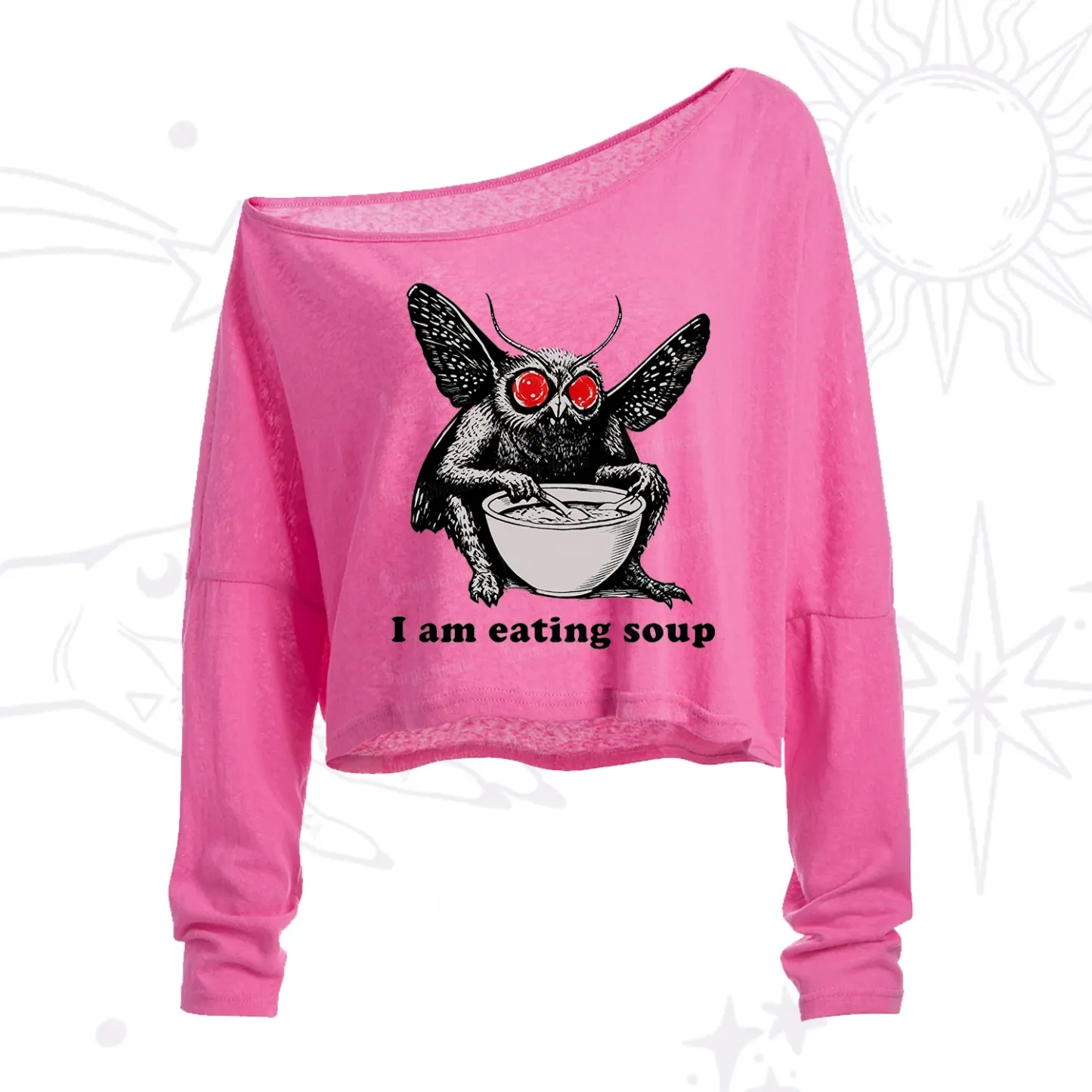 Purplehecate Mothman Eating Soup One Shoulder Crop Shirt