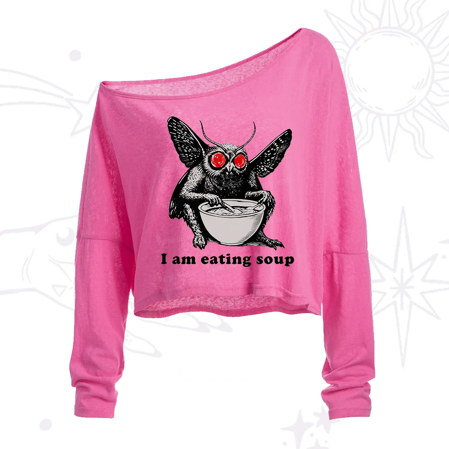 Purplehecate Mothman Eating Soup One Shoulder Crop Shirt