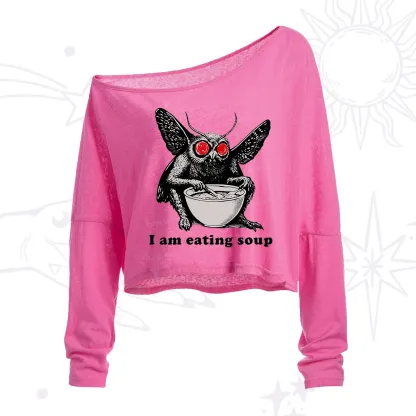 Purplehecate Mothman Eating Soup One Shoulder Crop Shirt