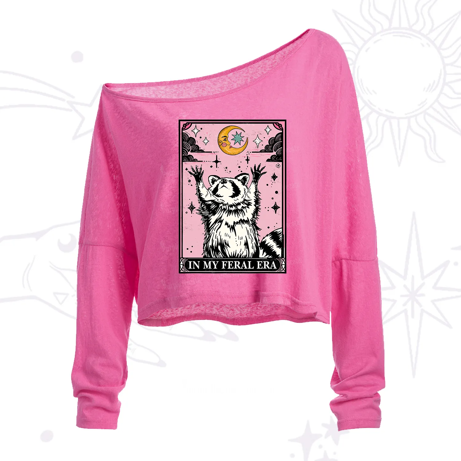 Purplehecate The In My Feral Era Tarot Raccoon One Shoulder Crop Shirt