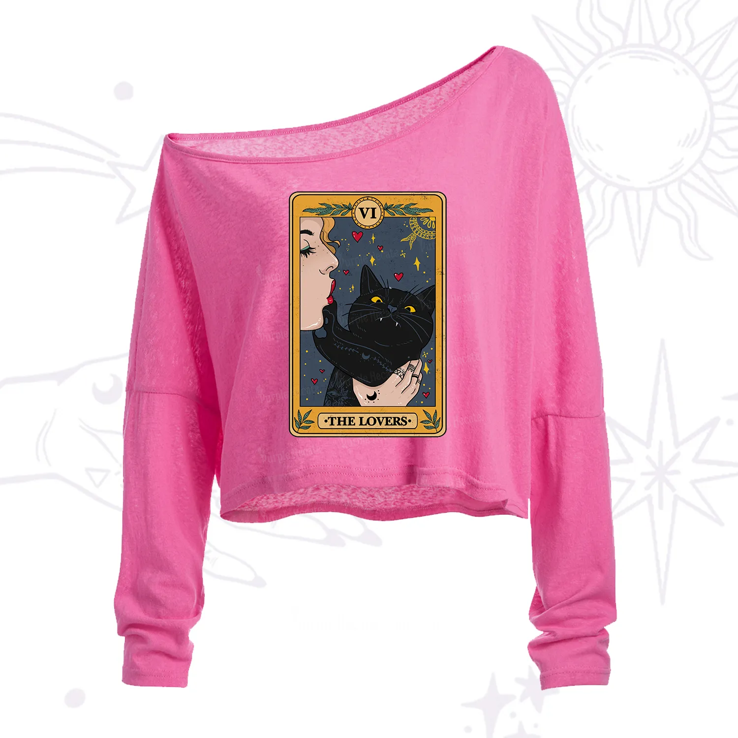 Purplehecate The Lovers Cat Tarot One Shoulder Crop Shirt