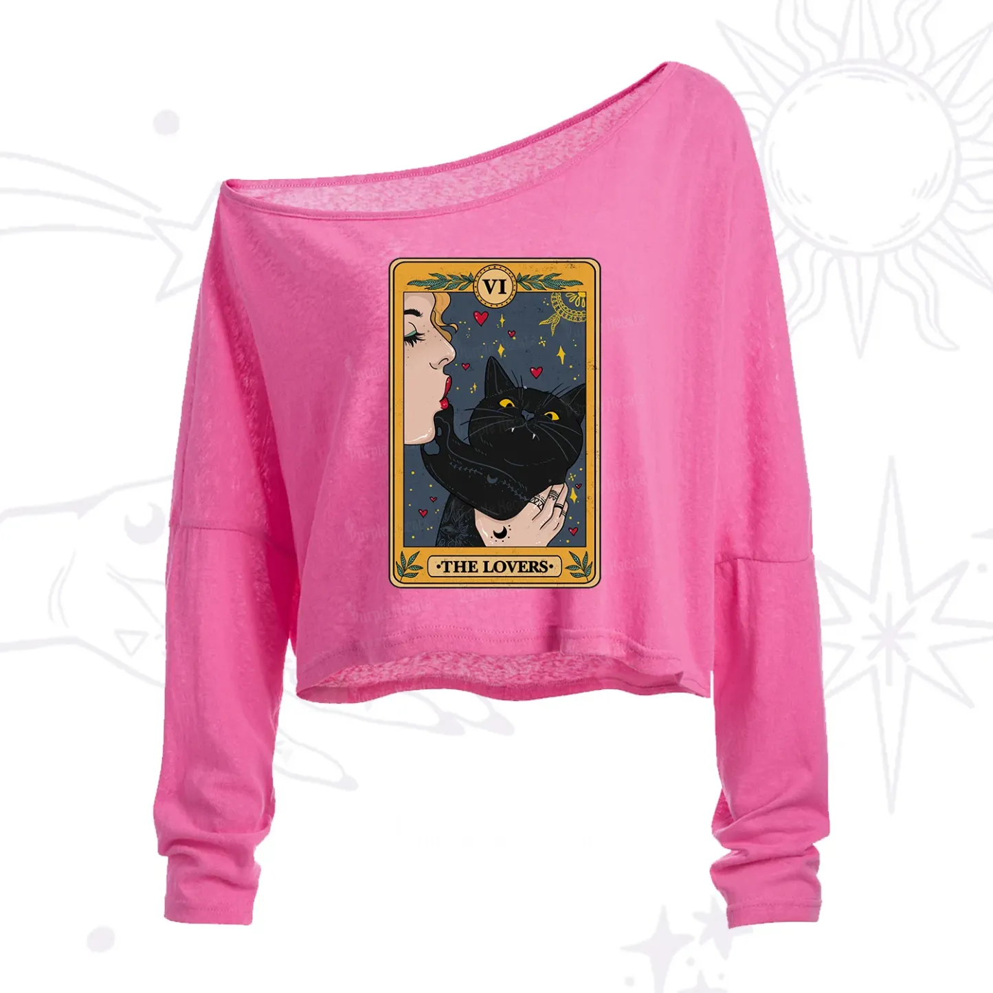 Purplehecate The Lovers Cat Tarot One Shoulder Crop Shirt