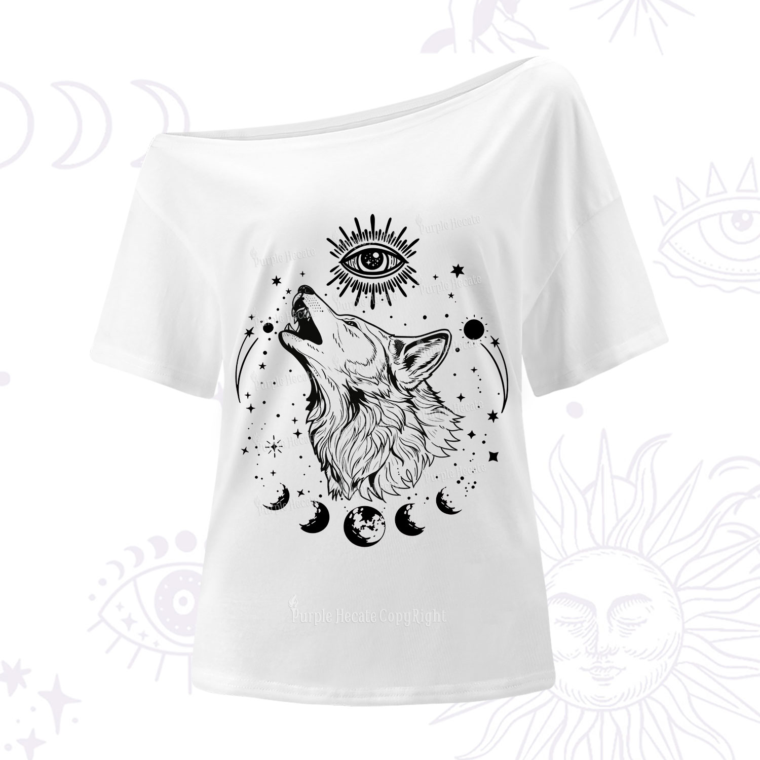 Purplehecate Howling Wolf One Shoulder T-Shirt