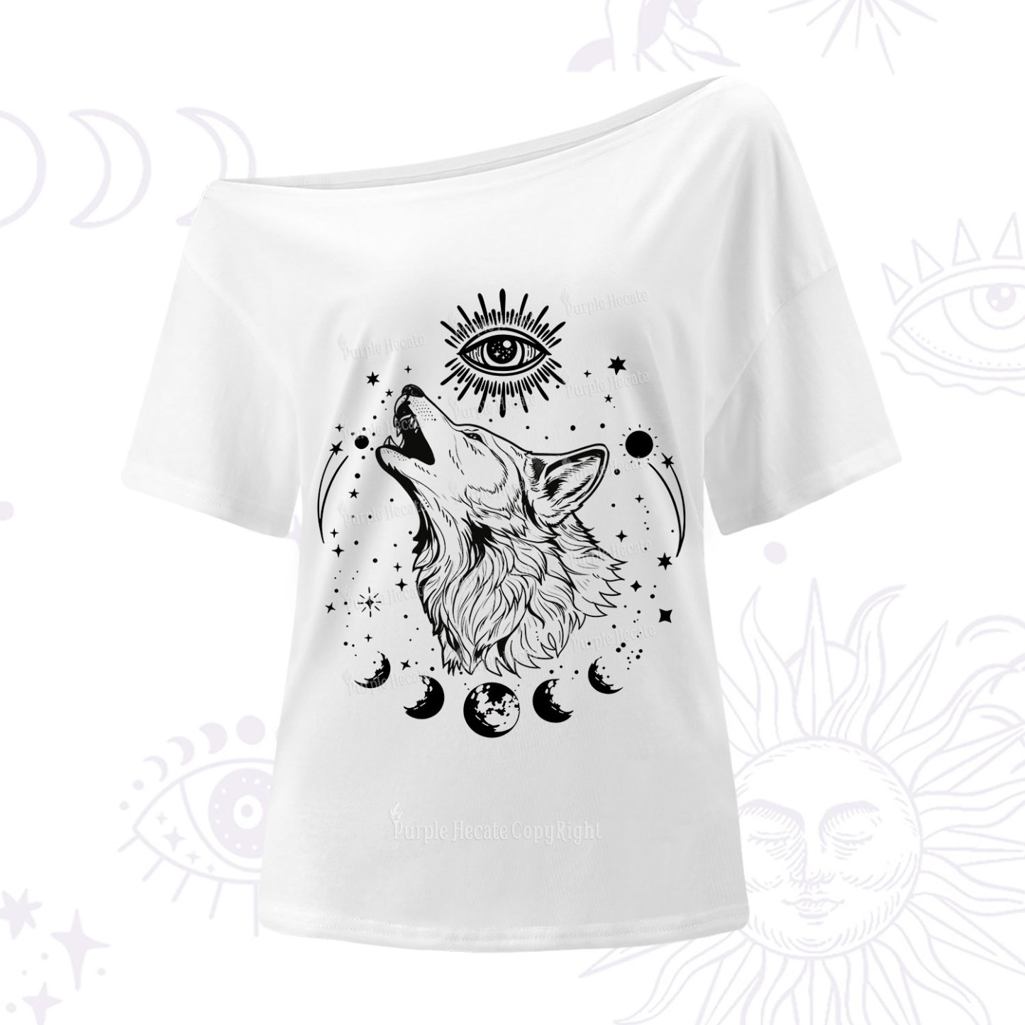 Purplehecate Howling Wolf One Shoulder T-Shirt