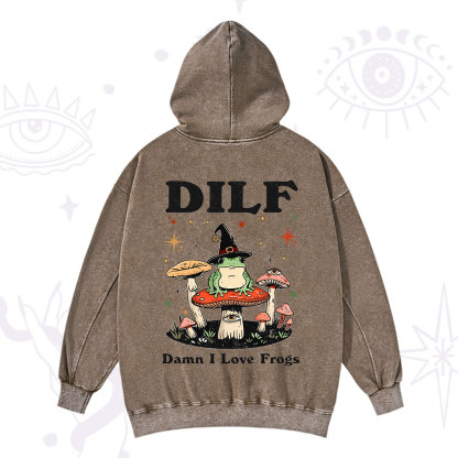 Purplehecate Dilf Damn I Love Frogs Washed Hoodie