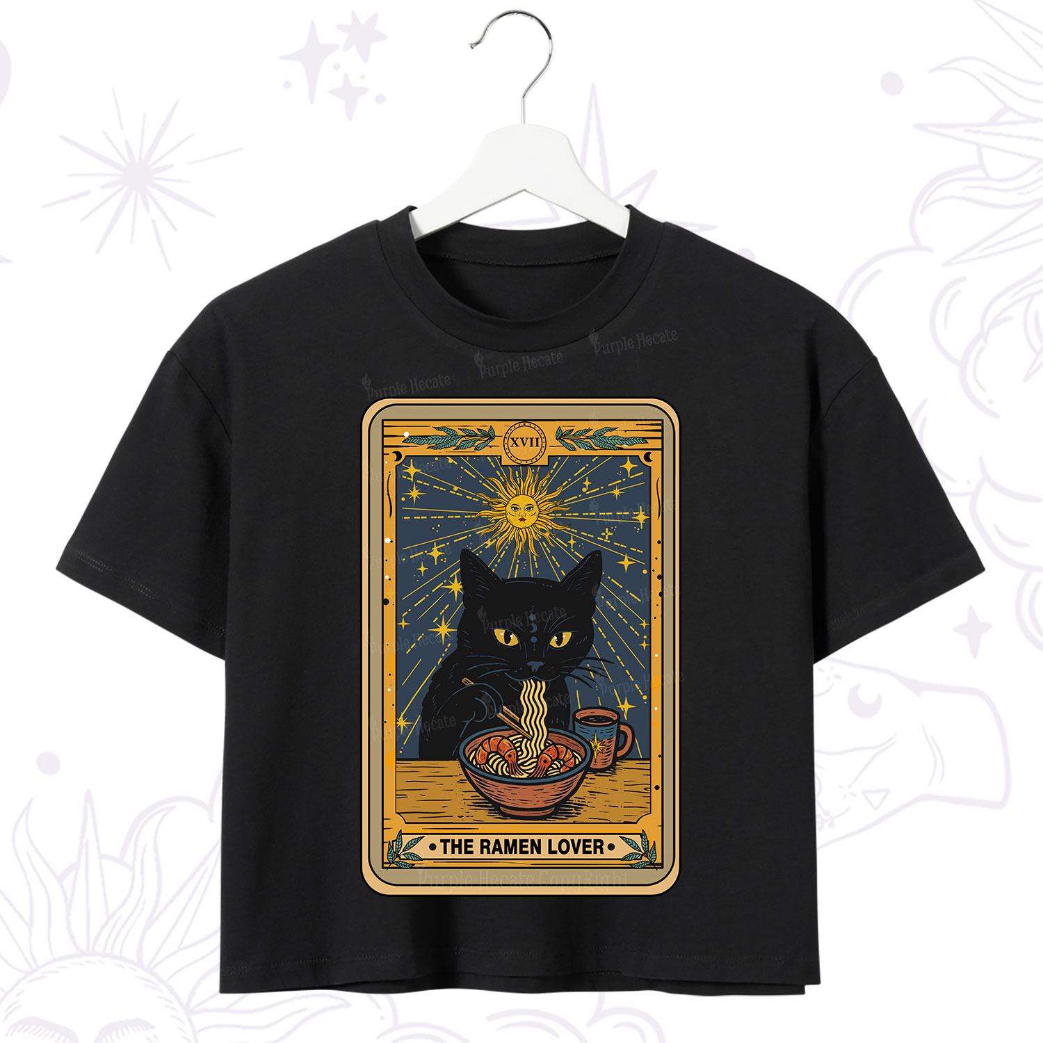 Purplehecate The Ramen Lover Cat Tarot Crop T-Shirt