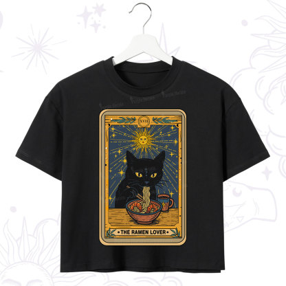Purplehecate The Ramen Lover Cat Tarot Crop T-Shirt