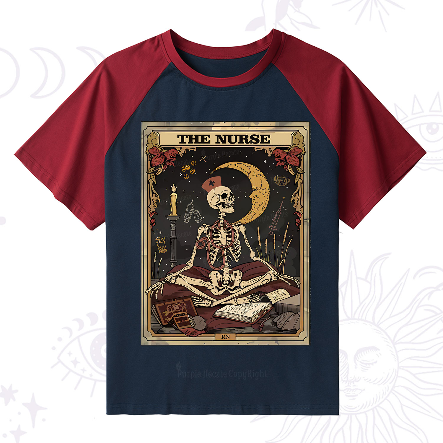 Purplehecate The Nurse Tarot Card Raglan Short Sleeve T‑Shirt