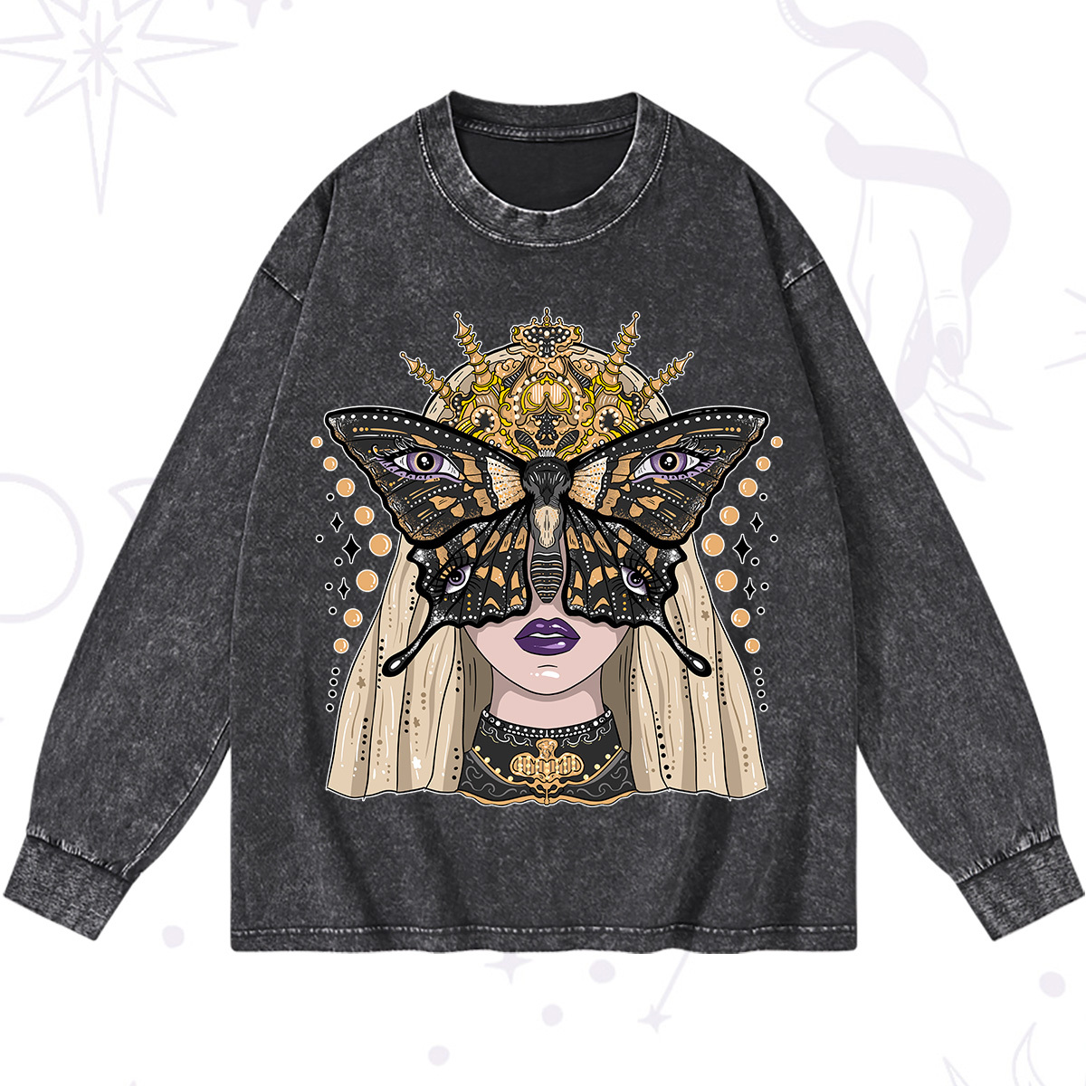 Magic Purplehecate Butterfly Witchy Washed Long Sleeve Shirt
