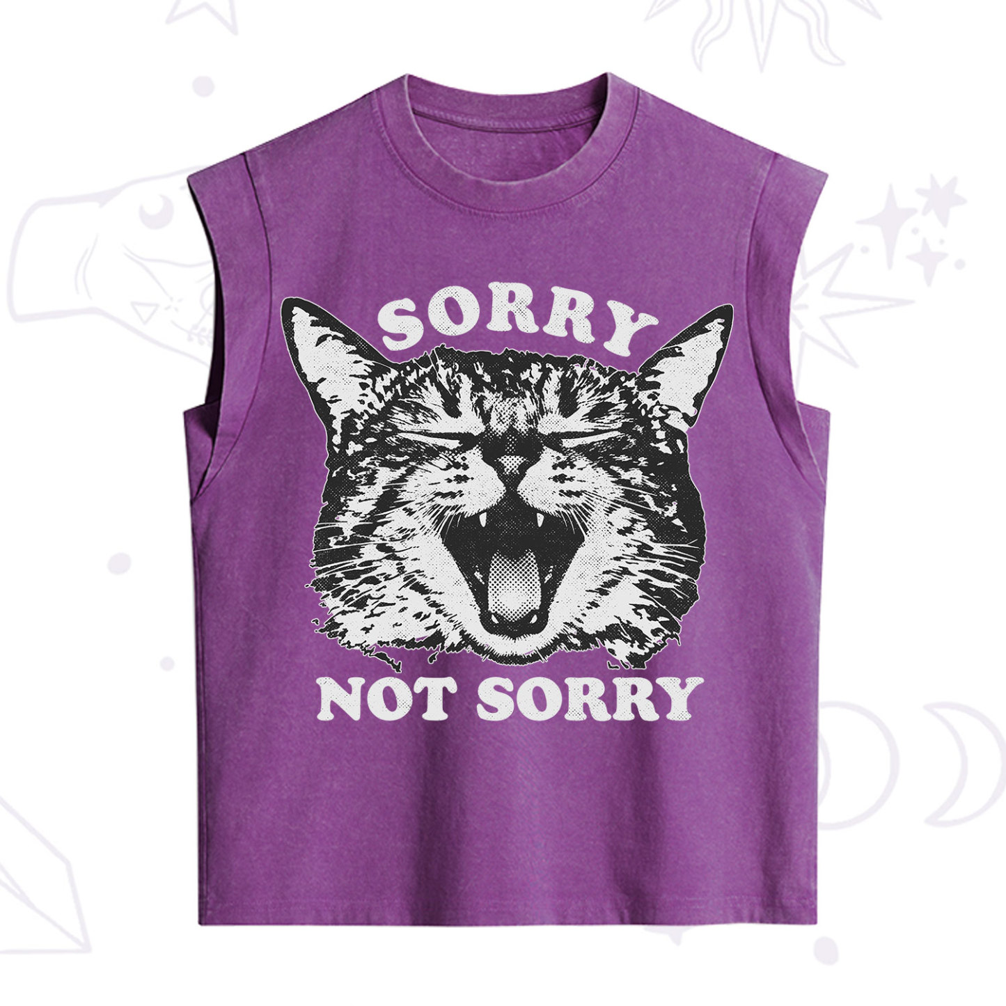 Purplehecate Sorry Not Sorry Funny Cat Vintage Washed Tank