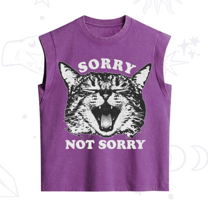 Purplehecate Sorry Not Sorry Funny Cat Vintage Washed Tank