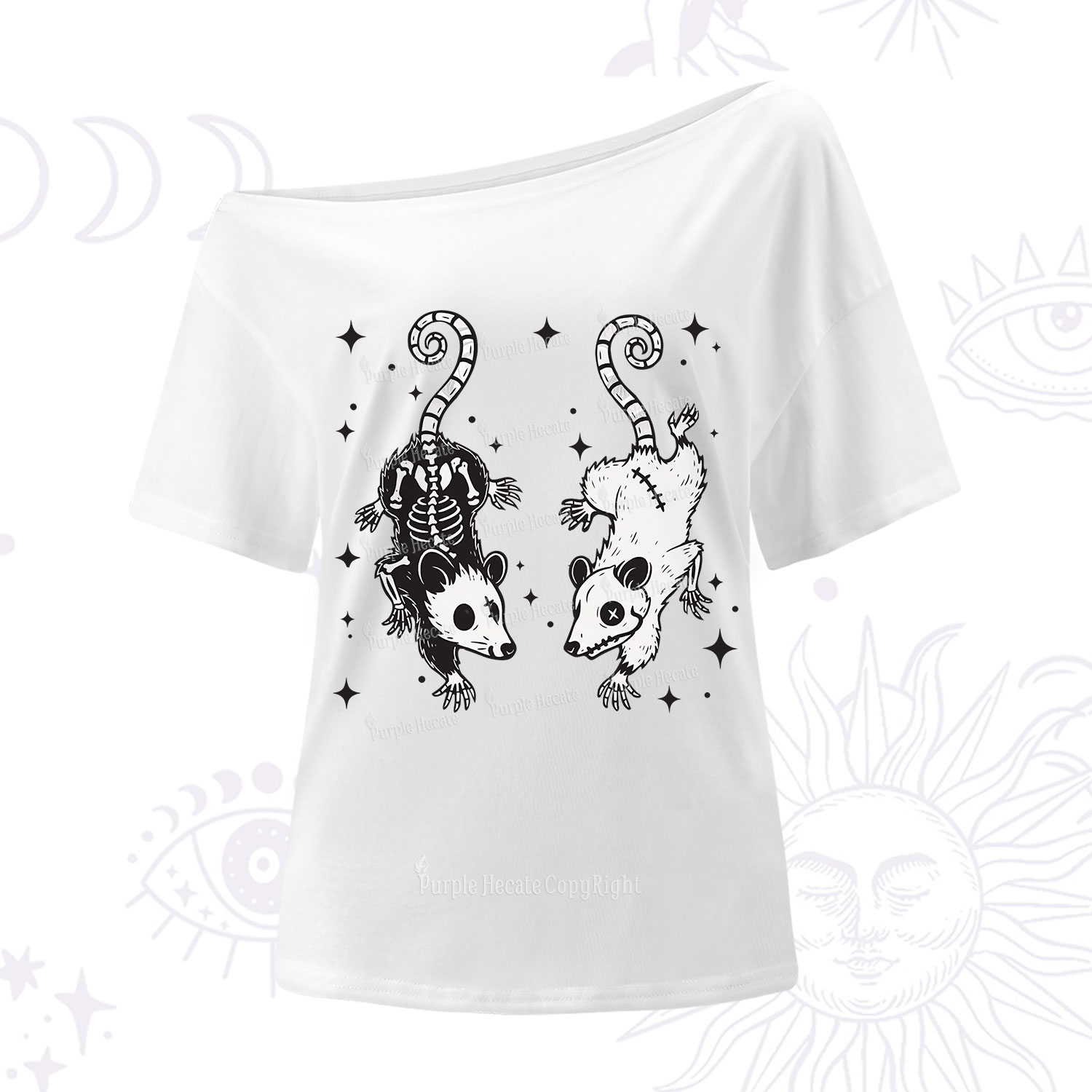 Purplehecate Moonlit Skeleton Rats One Shoulder T-Shirt