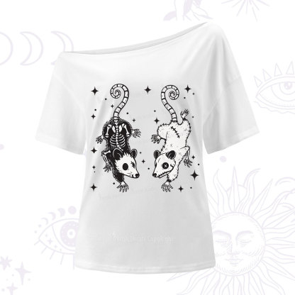 Purplehecate Moonlit Skeleton Rats One Shoulder T-Shirt
