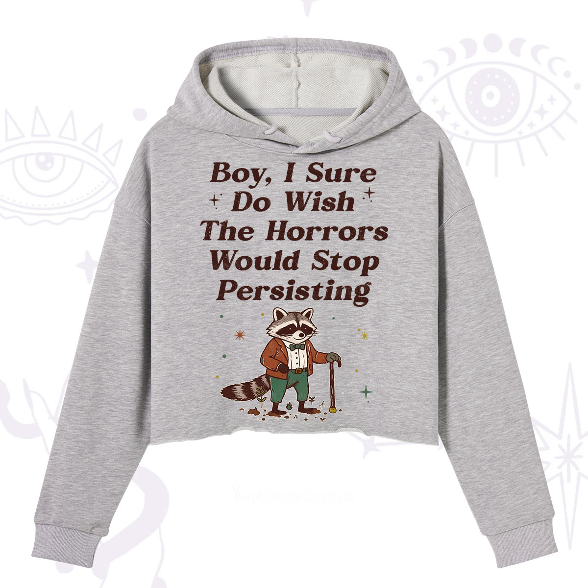 Purplehecate Raccoon Boy I Sure Do Wish The Horrors Would Stop Persisting Crop Hoodie