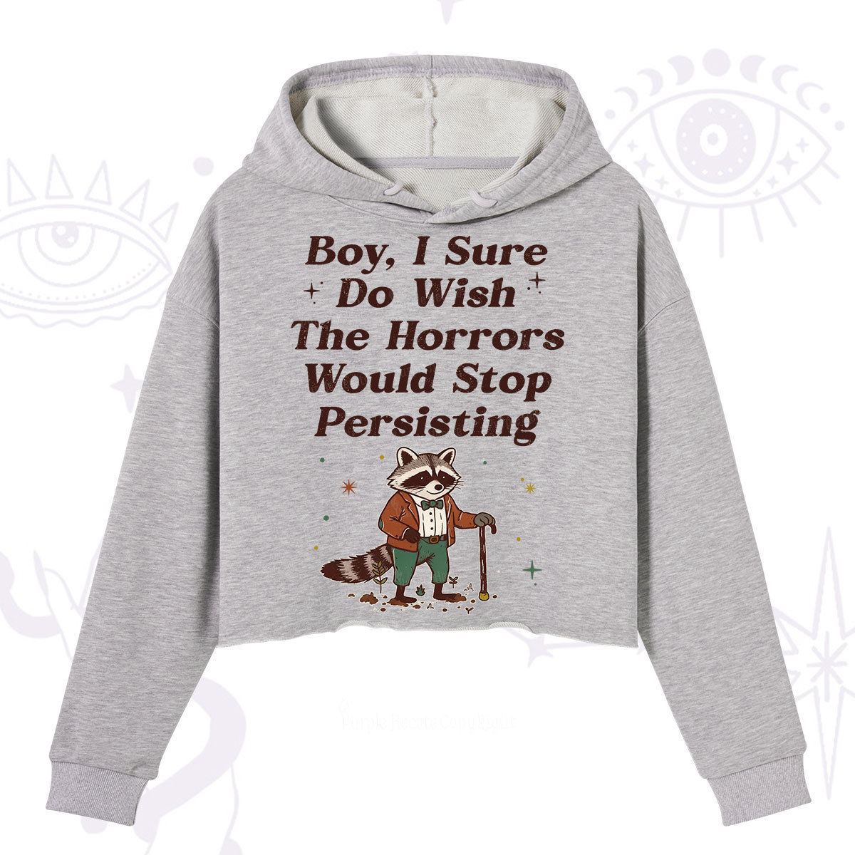 Purplehecate Raccoon Boy I Sure Do Wish The Horrors Would Stop Persisting Crop Hoodie