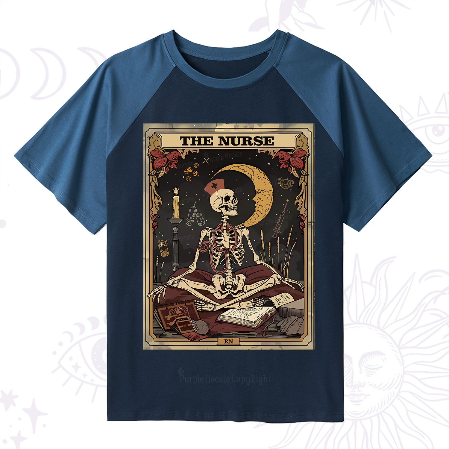 Purplehecate The Nurse Tarot Card Raglan Short Sleeve T‑Shirt