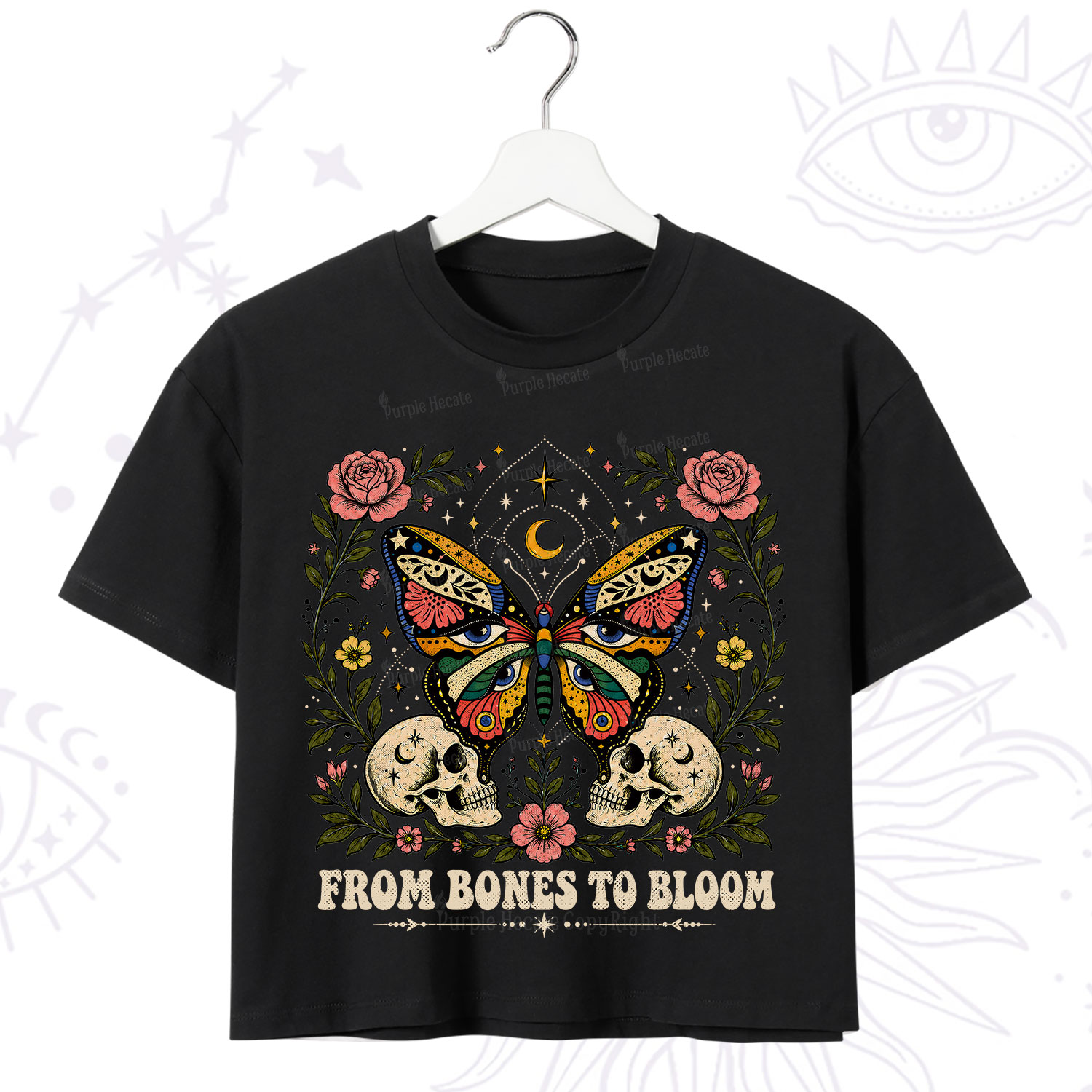 Purplehecate From Bones to Bloom Butterfly Crop T-Shirt