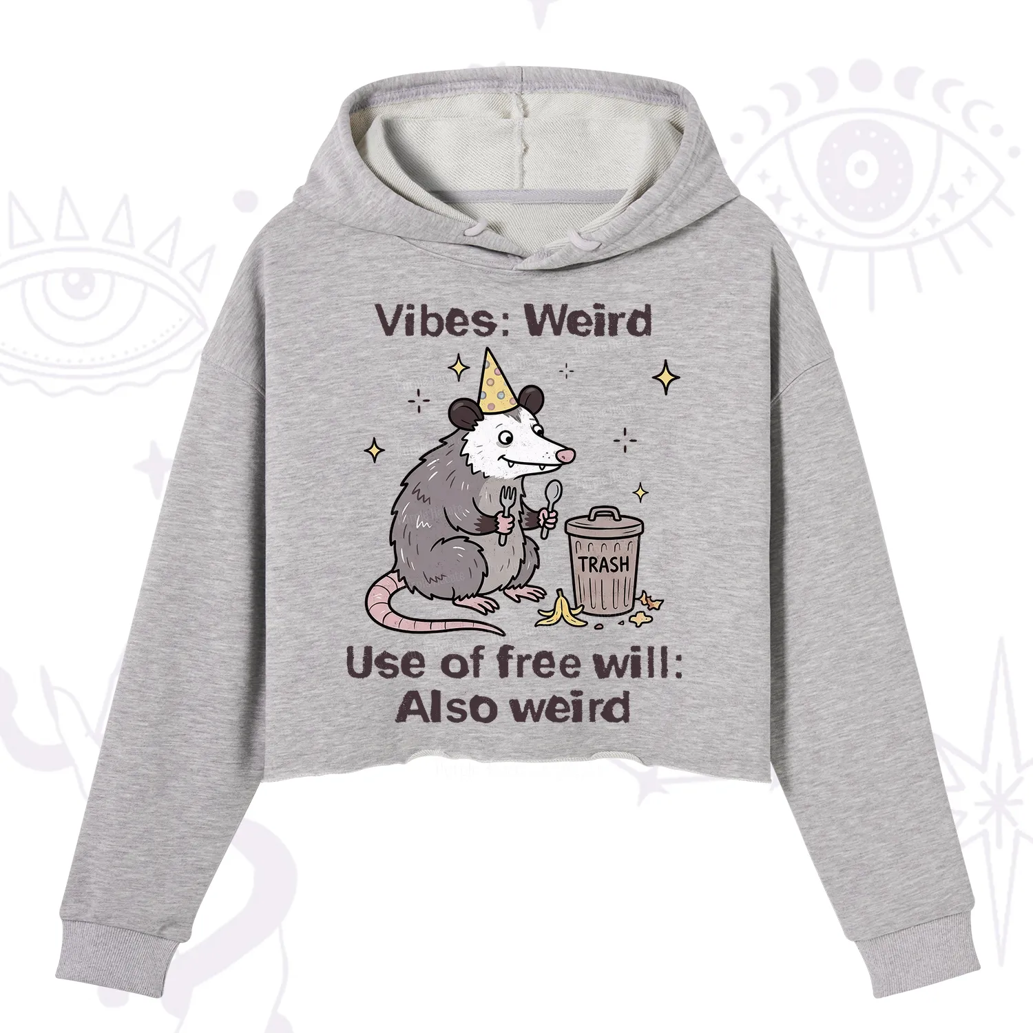 Purplehecate Weird Vibes Only Opossum Crop Hoodie