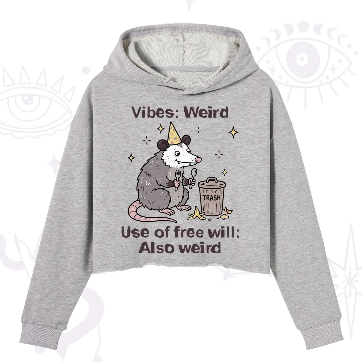 Purplehecate Weird Vibes Only Opossum Crop Hoodie
