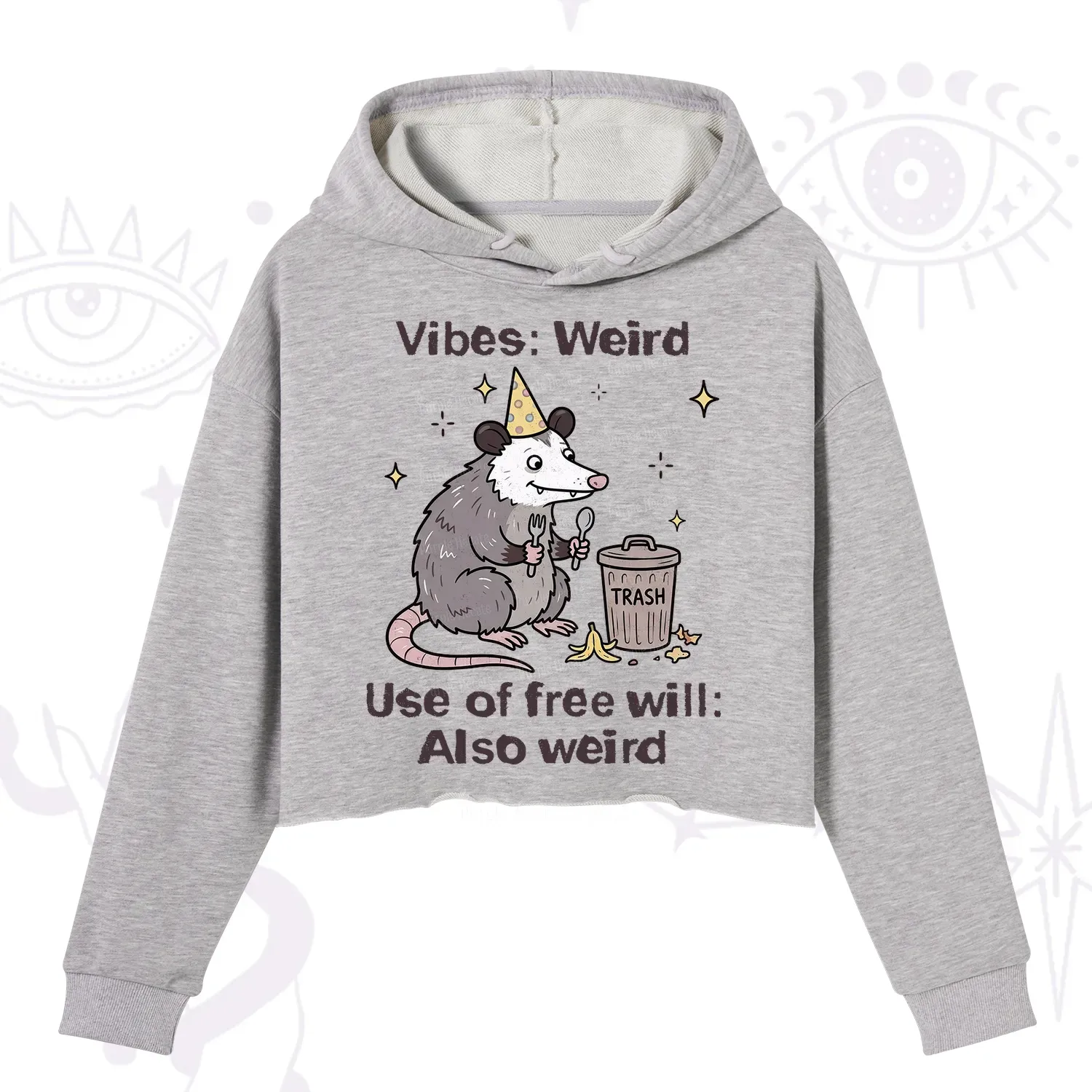 Purplehecate Weird Vibes Only Opossum Crop Hoodie