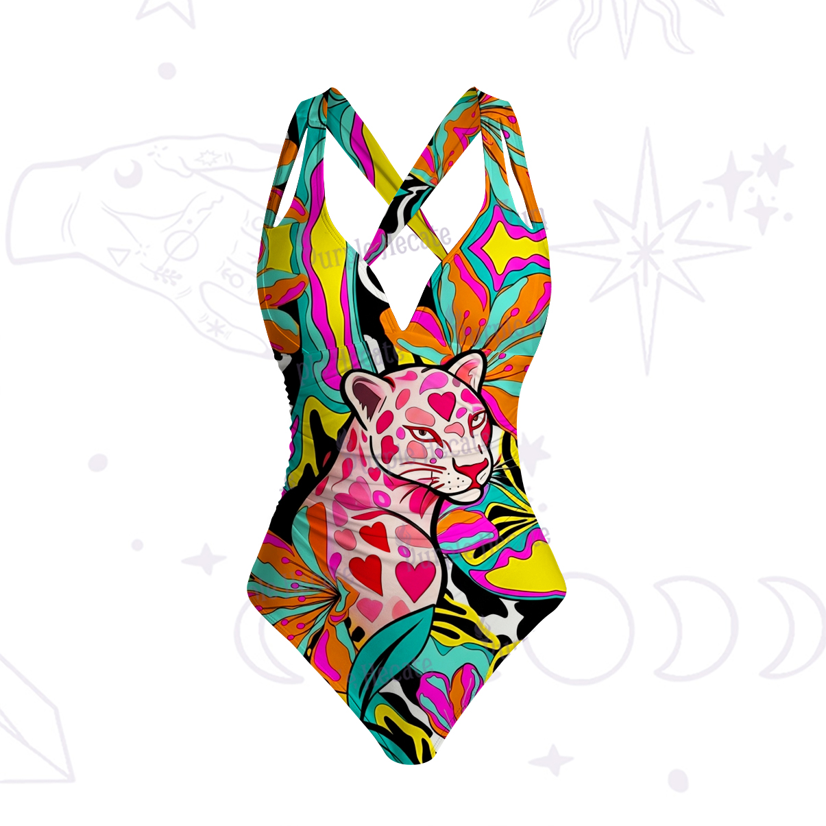 Purplehecate Psychedelic Wild Panther One-Piece Swimsuit