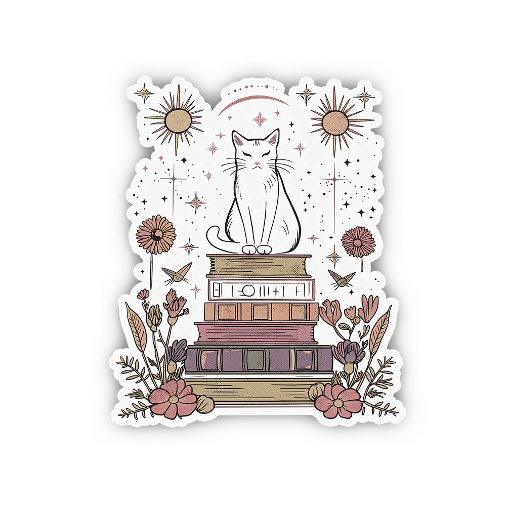Purplehecate Mystical Cat Reading a Witchy Book Sticker