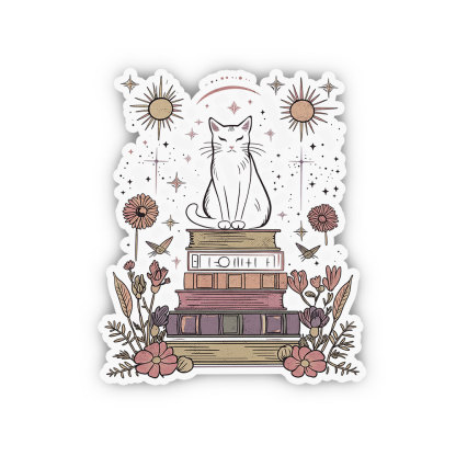 Purplehecate Mystical Cat Reading a Witchy Book Sticker