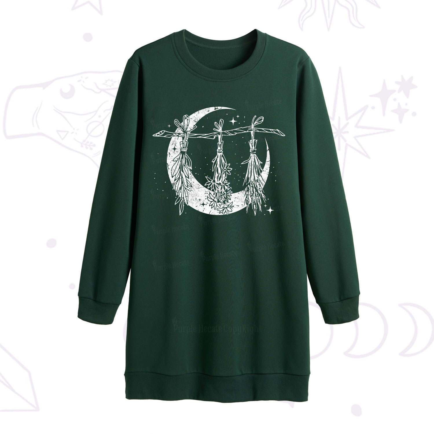 Purplehecate Witchy Moon Herbs Sweatshirt Dress