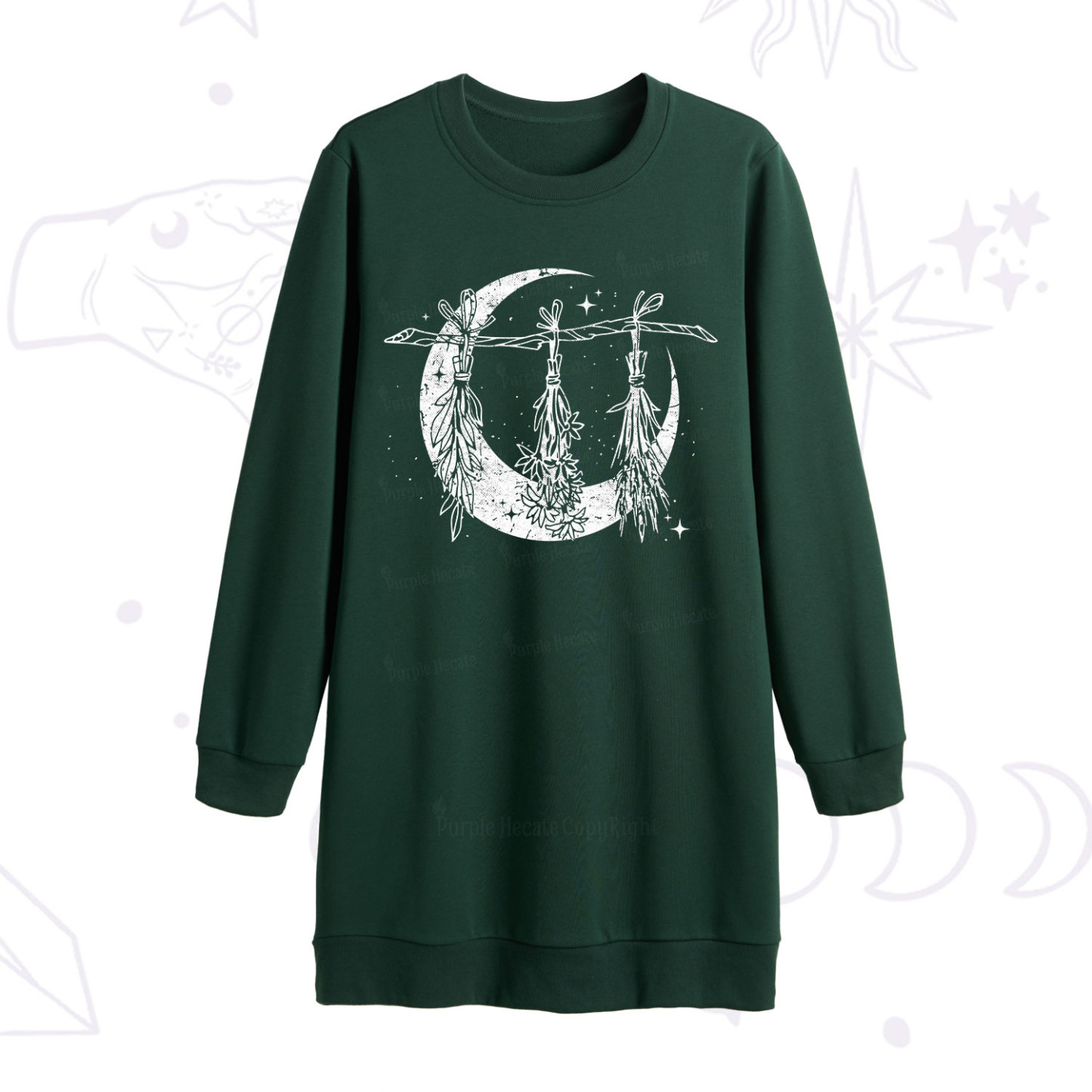 Purplehecate Witchy Moon Herbs Sweatshirt Dress