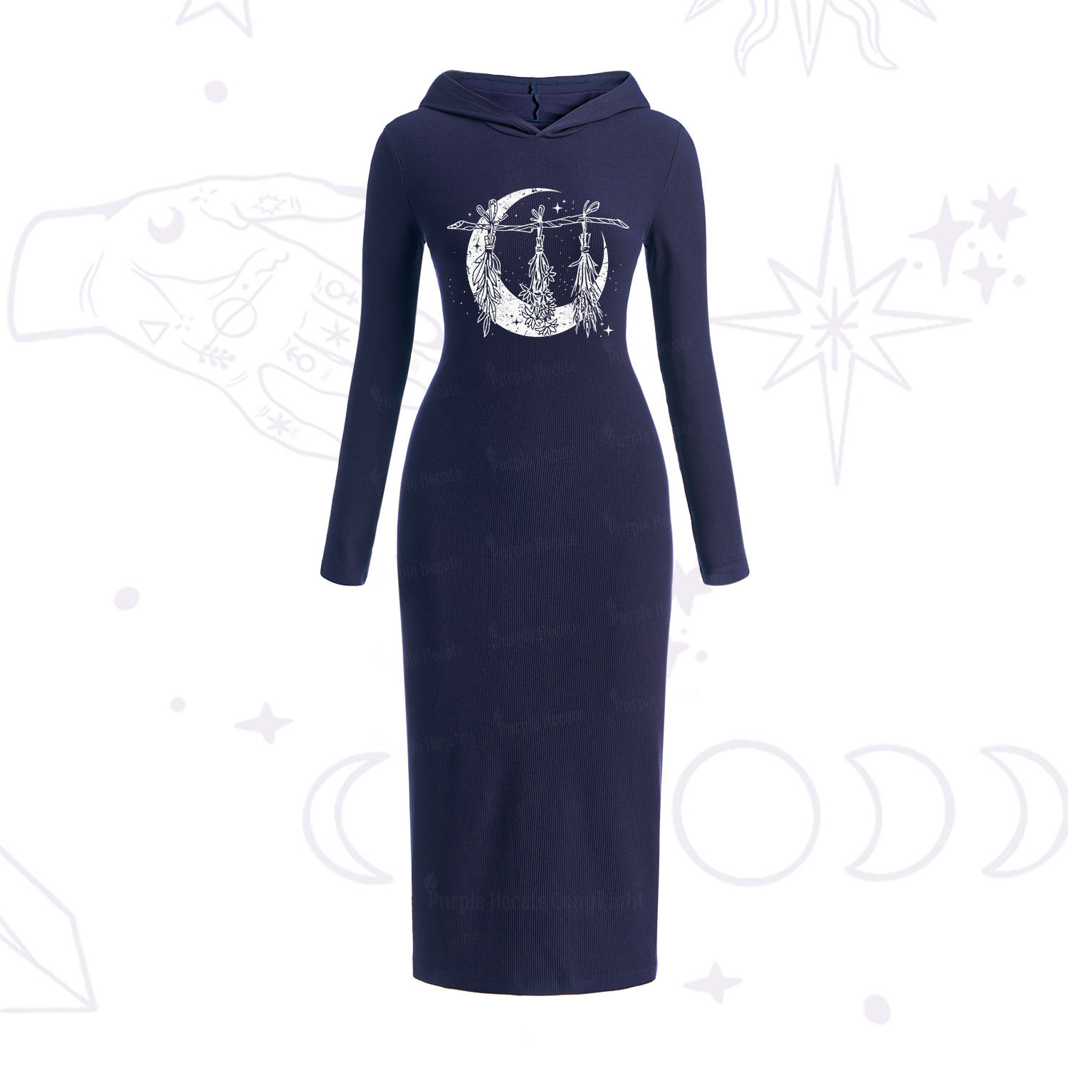 Purplehecate Witchy Moon Herbs Hooded Knit Dress