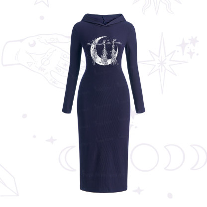 Purplehecate Witchy Moon Herbs Hooded Knit Dress