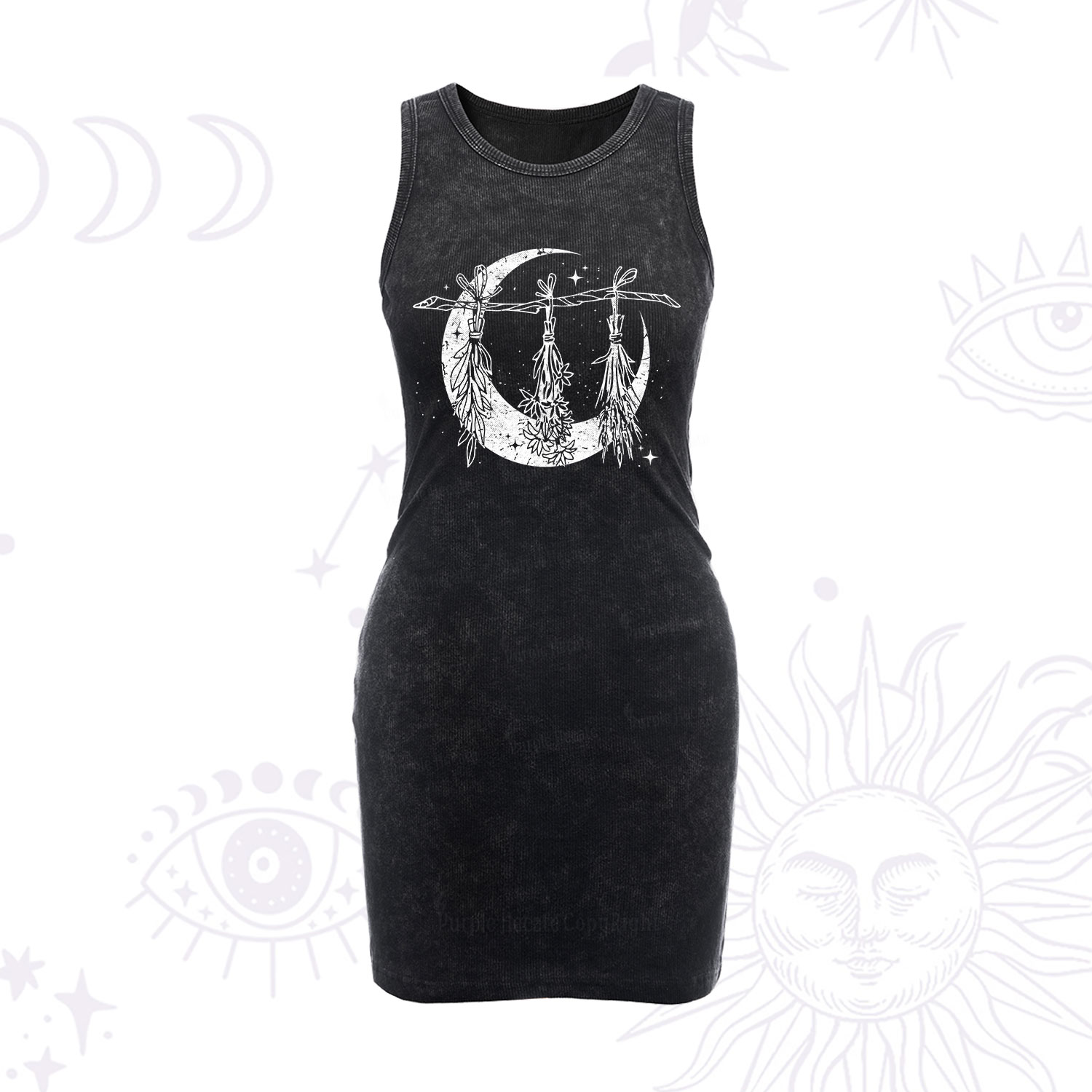 Purplehecate Witchy Moon Herbs Vintage Bodycon Tank Dress