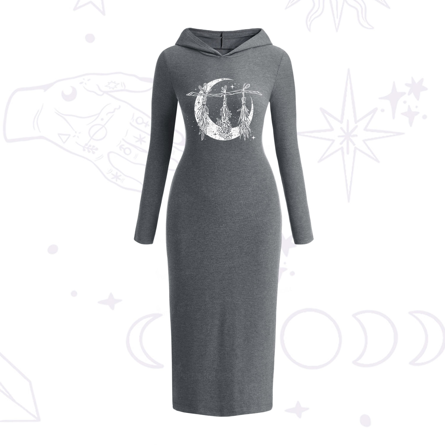 Purplehecate Witchy Moon Herbs Hooded Knit Dress
