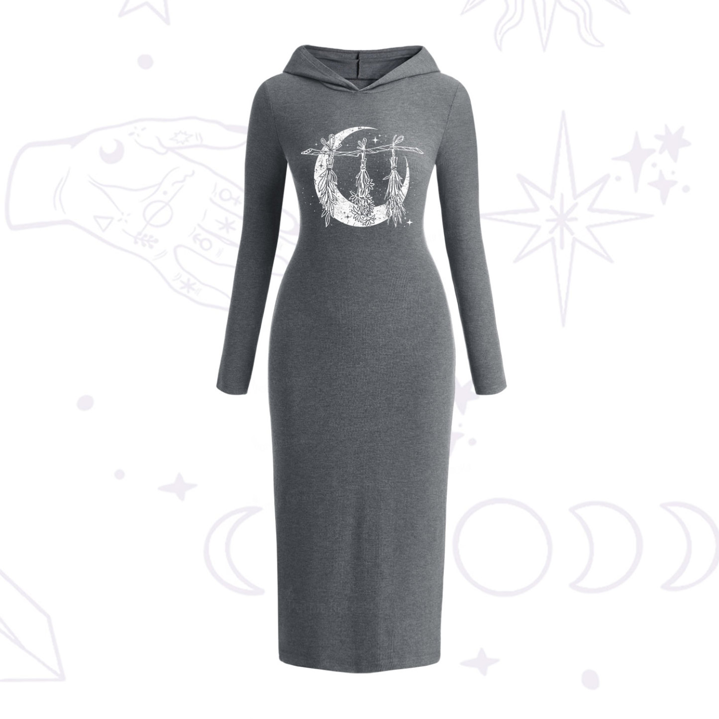 Purplehecate Witchy Moon Herbs Hooded Knit Dress