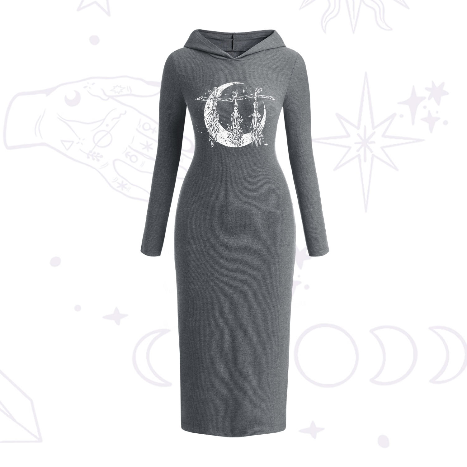 Purplehecate Witchy Moon Herbs Hooded Knit Dress