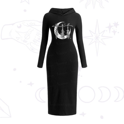 Purplehecate Witchy Moon Herbs Hooded Knit Dress