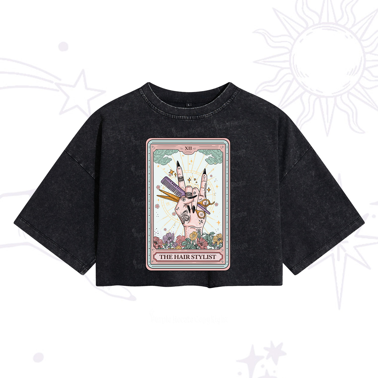 Purplehecate The Hair Stylist Tarot Washed Cropped T-Shirt