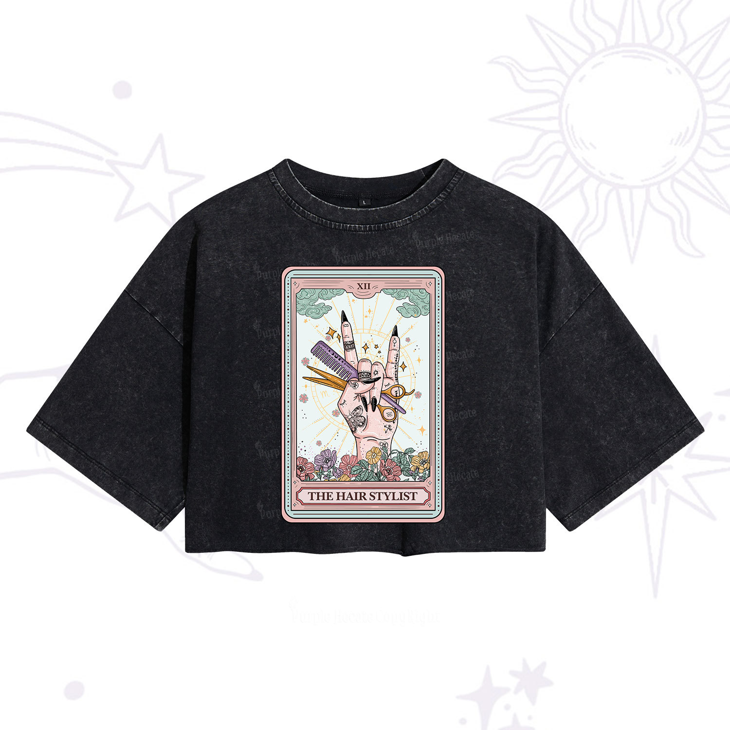 Purplehecate The Hair Stylist Tarot Washed Cropped T-Shirt
