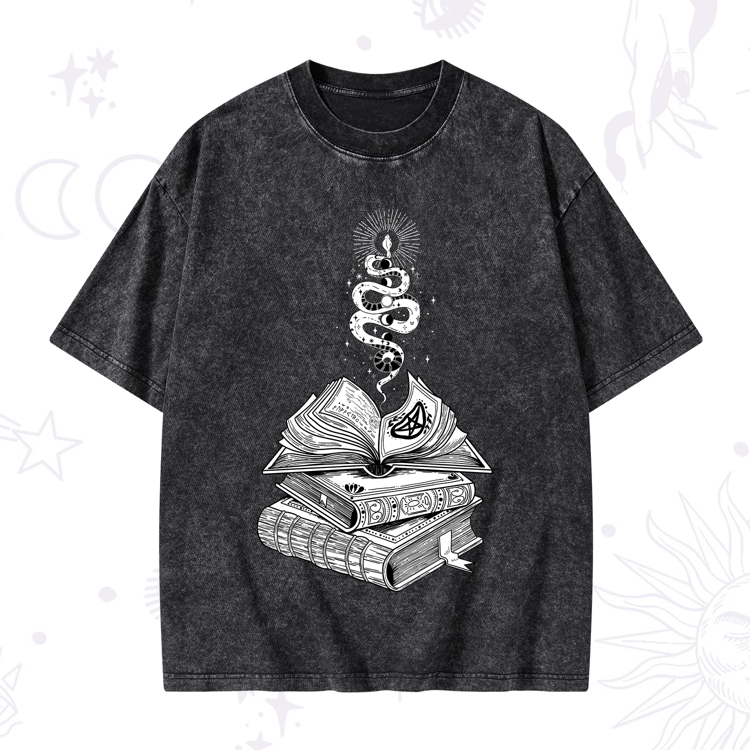 Purplehecate Spellbook And Guardian Serpent Washed T-Shirt