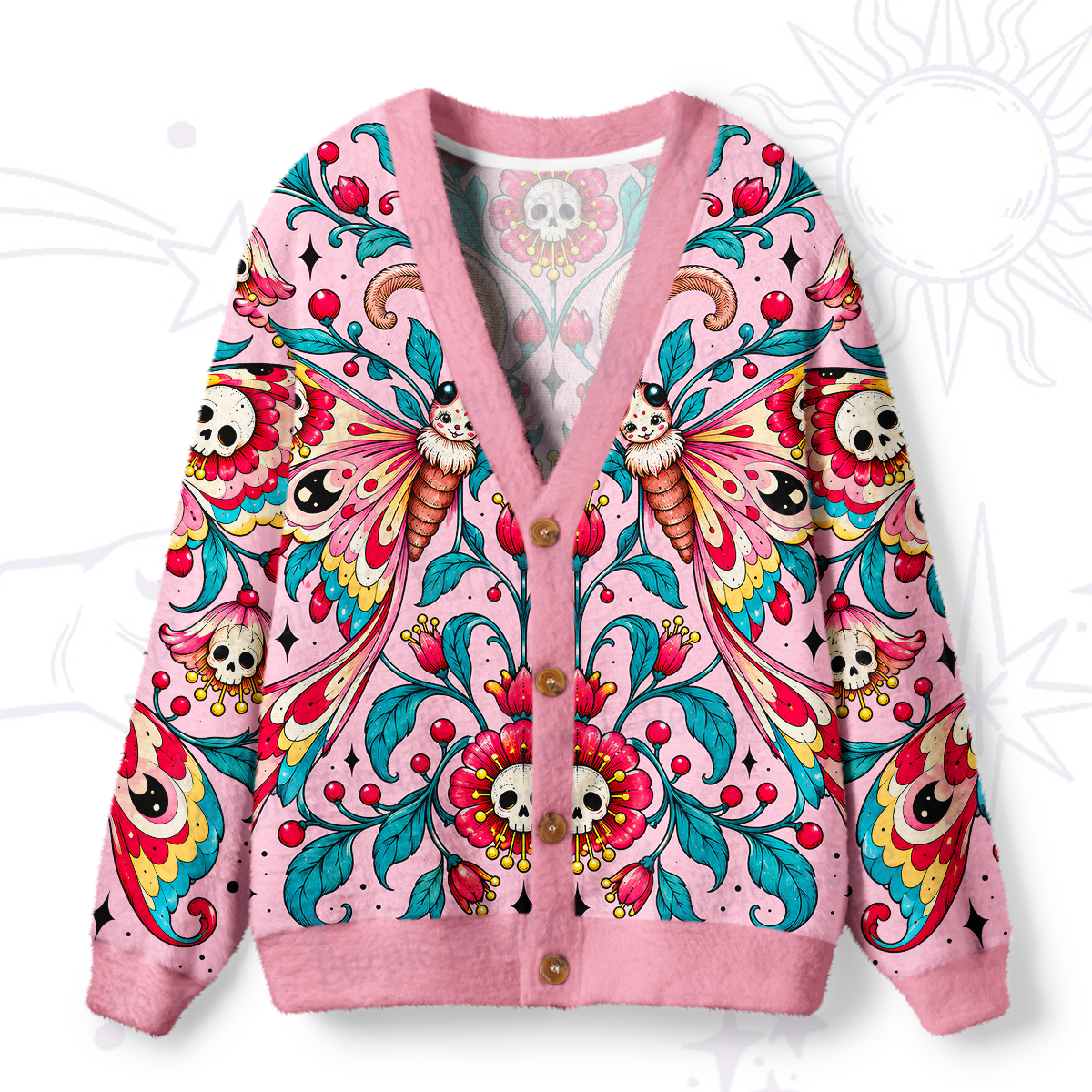 Purplehecate Pastel Gothic Butterfly Skulls Ugly Cardigan Sweaters